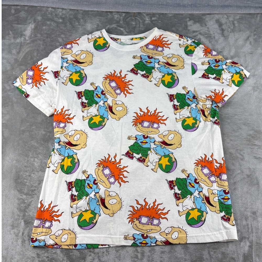 Nickelodeon T-Shirt Mens XL Rugrats All Over Print White Tommy Chuckie EUC